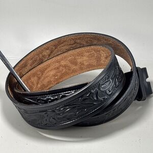 Vintage Looper Belt Mens Size 42 Black Tooled Western Cowboy No Buckle